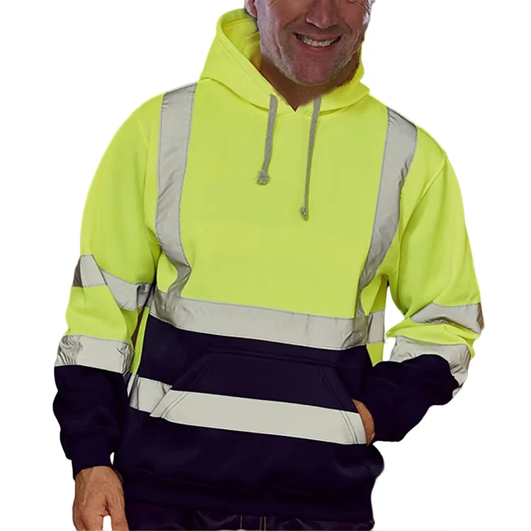 Custom High Visibility Warning Security Working Sweatshirt Winter Construction Reflective Hi Vis Safety Work Hoodie
