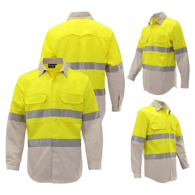 Custom High Visibility Work Uniform Shirt Safety Reflective Safety Construction Long Sleeve Men Shirt