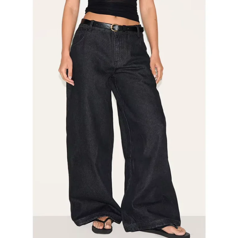 Custom-High-Waist-Loose-Fit-Breathable-Quick-Dry-Wide-Leg-Casual-Light-Wash-Simple-Design-Knitted-Fabric-Summer-Autumn-Spring