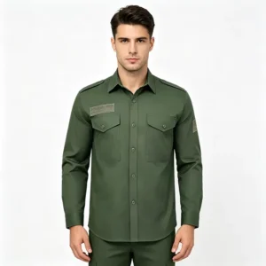 Custom Hook and Loop Patch Work Shirt for Men Army Green