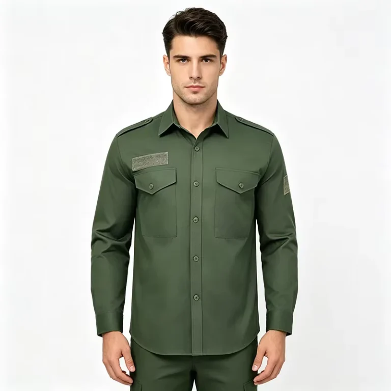 Custom-Hook-and-Loop-Patch-Work-Shirt-for-Men-Army-Green