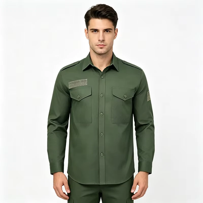 Custom Hook and Loop Patch Work Shirt for Men Army Green