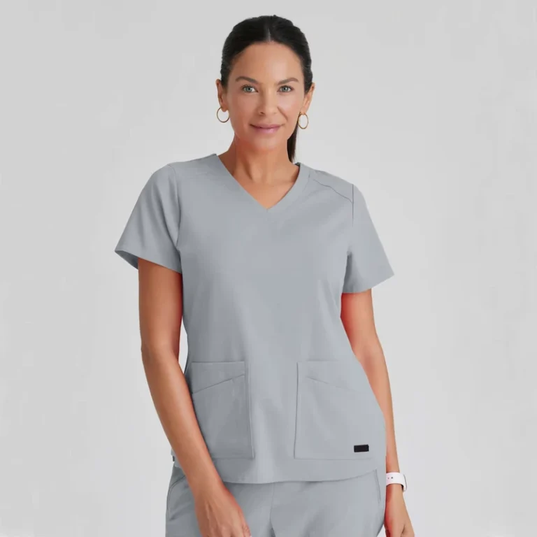 Custom-Hospital-Uniforms-Nurse-Scrub-Tops-Short-Sleeve-Nursing-Uniforms-4-Pocket-V-Neck-Scrub-Top