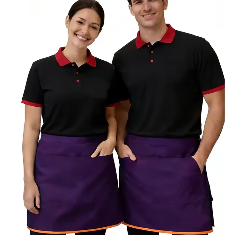 Custom-Hotel-and-Restaurant-Staff-Uniform-Polo-Shirt-with-Apron-for-Waiters-Receptionists-and-Kitchen-Staff