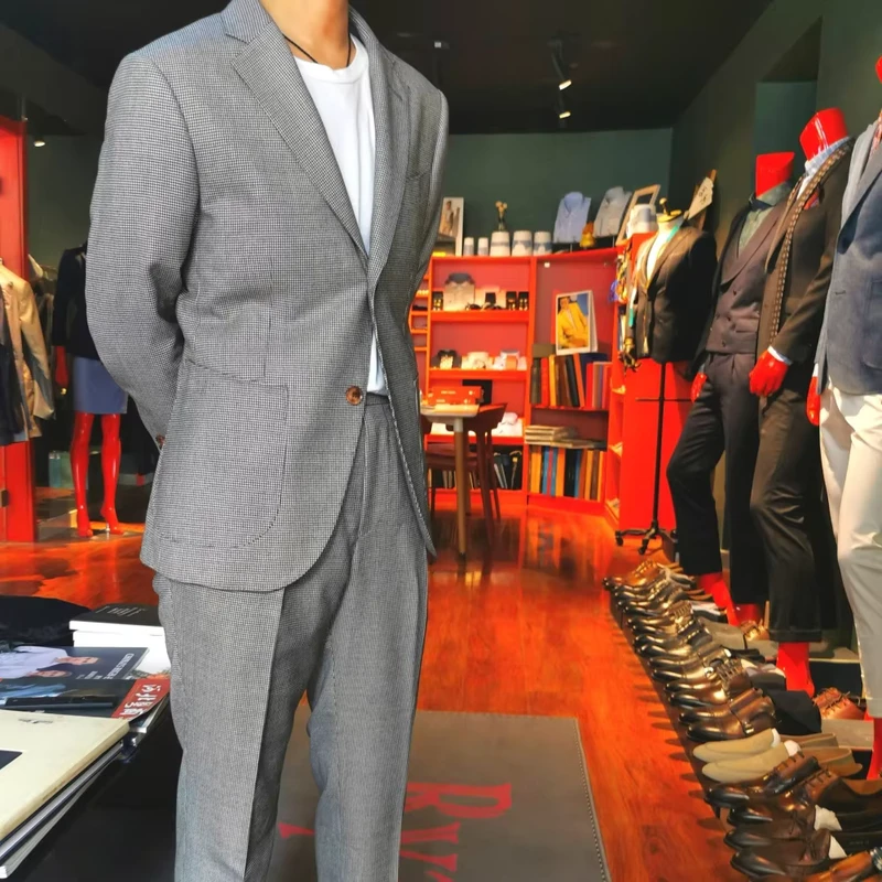 Custom Houndstooth Wool Suit Set Men's Classic Business Formal Wear Single Breasted Italian Style Half Canvas Tailored Fit