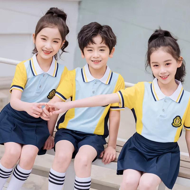 Custom Kindergarten Elementary School Uniform Class International School Suit Yellow Blue Uniform
