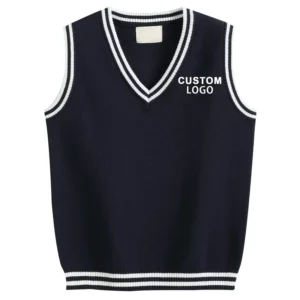 Custom Knitted V-Neck Sleeveless Pullover Sweater Vest for Boys and Girls