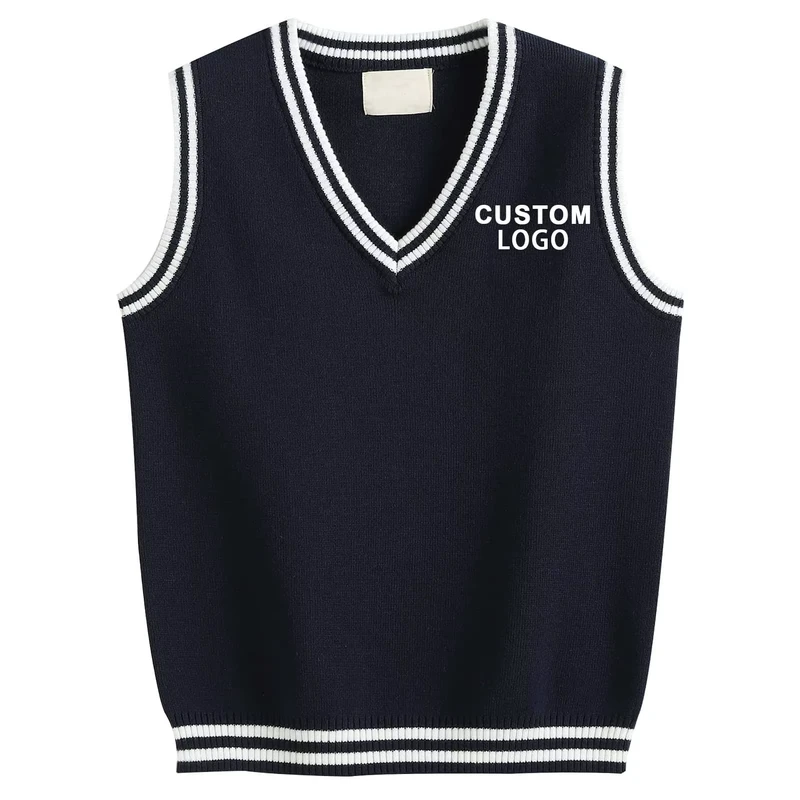 Custom Knitted V-Neck Sleeveless Pullover Sweater Vest for Boys and Girls