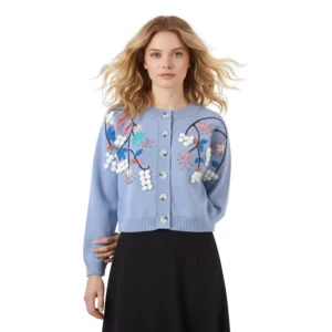 Custom Knitwear Embroidery Knit Cardigan Girls Casual Knit Coat Sweater Raglan Long Sleeves Autumn Winter O neck Knit Top