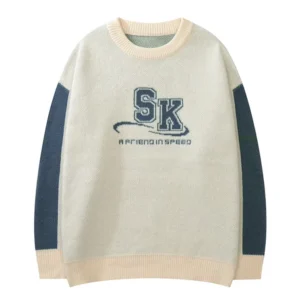 Custom Knitwear OEM & ODM Men Sweaters Jacquard Letter Pullover Knitwear Crew Neck Cotton Knit Sweater