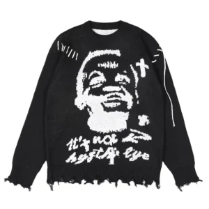 Custom LOGO OEM Men Sweater Manufacturer Jacquard Pattern Distressed Knitwear Winter Casual Jumper Pullover Knitted Sweater Men