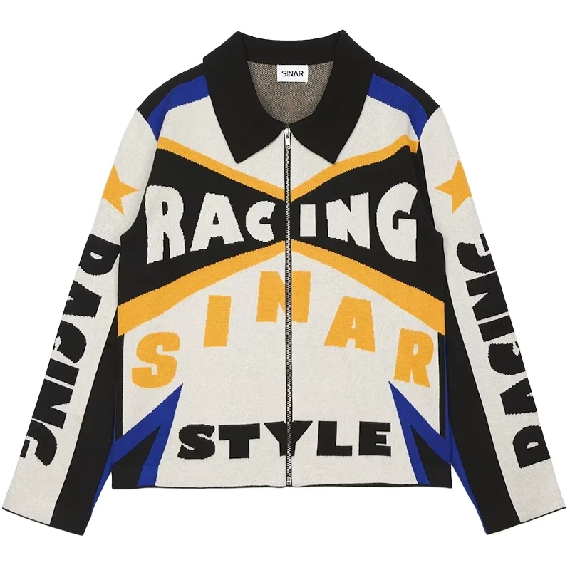 Custom LOGO OEM Men Sweater Winter Casual Knitwear Zip up Cardigan Jumper Graphic Jacket Vintage Racing Coat Knitted Sweater Men