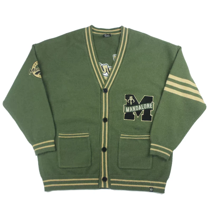 Custom LOGO OEM & ODM Men Sweater Embroidery Pattern Single Breasted Cardigan Knit Winter Knitwear Casual Knitted Jacket Coat