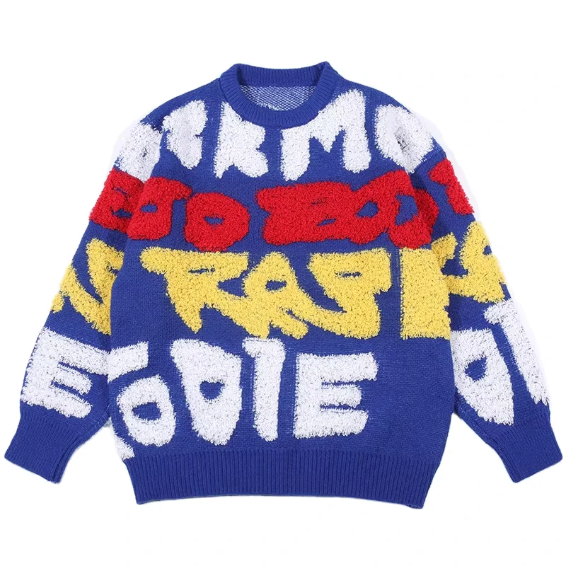 Custom LOGO OEM ODM Men Sweater Jacquard Letter Crew Neck Knitwear Long Sleeve Pullover Knit Jumpers Winter Knitted Sweater