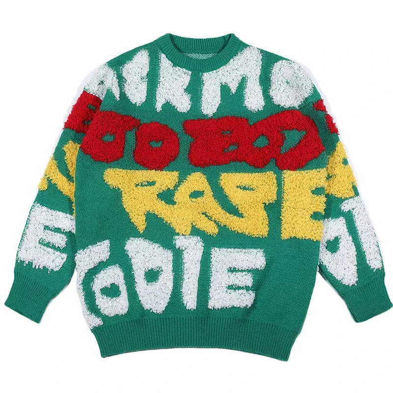 Custom LOGO OEM & ODM Men Sweater Jacquard Pattern Knitwear Winter Long Sleeve Knit Jumper Pullover Cotton Custom Knit Sweater