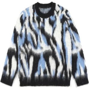 Custom LOGO OEM & ODM Sweaters Men Mohair Fuzzy Jacquard Long Sleeve Knitwear Winter Crew Neck Knit Custom Pullover Men Sweater