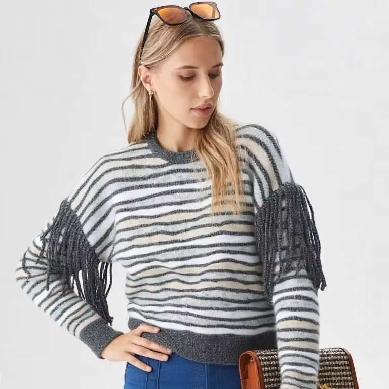 Custom-Ladies-Autumn-Winter-Round-Neck-Long-Sleeve-Sweater-Wavy-Stripes-Knit-Pullover-Fringe-Design-Sweater