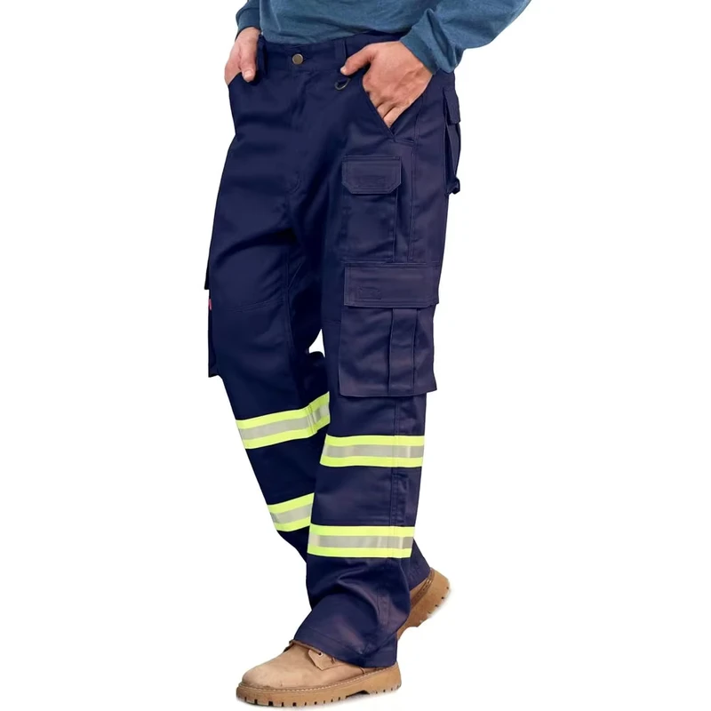 Custom Logo 100% Cotton Fire Retardent FR Cargo Work Pants Reflective Hi Vis Workwear Trousers