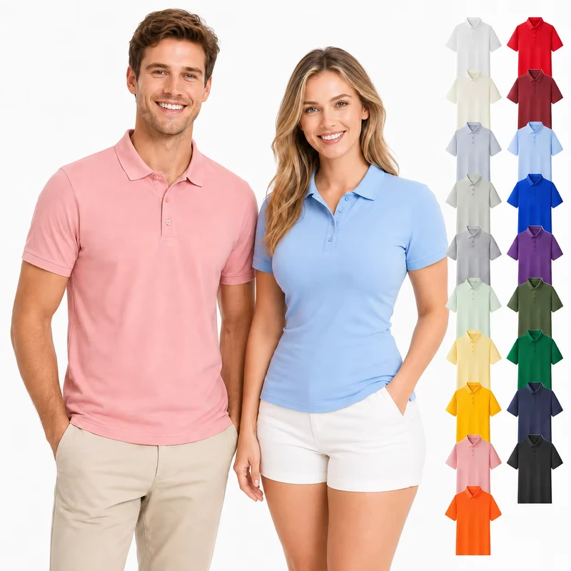 Custom Logo 200gsm CVC Piqué Polo Shirt Short Sleeve Breathable Golf Business Team Work Uniform
