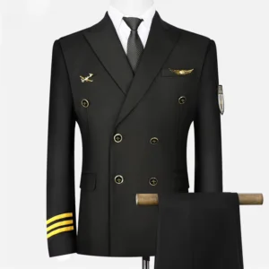 Custom Logo Airline Captain Staff Work Clothes White Airline Pilot Shirts Uniforms Sets for Mens