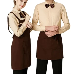 Custom Logo Aprons Business Restaurant Cafe Staff Uniform Cross Back Bib Apron with Pocket for Hospitality and Catering Industry
