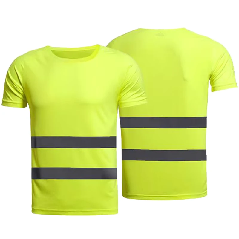 Custom Logo Black Polyester Quick Dry Hi Vis Security Workwear Reflector T Shirt Reflective Safety Work Construction Polo Shirts