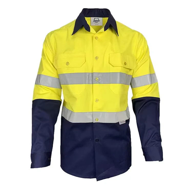 Custom Logo Breathable Cotton Industrial Construction High Visibility Long Sleeve Worker Safety Work Shirts