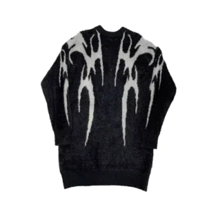 Custom Logo Brushed Mohair Wool Knitting Jacquard Fuzzy Knitted Men Pullover Jacket Fuzzy Mohair Blend Sweater Men’s Sweater