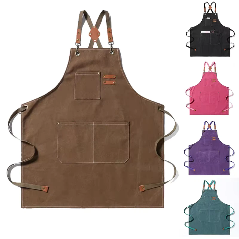 Custom Logo Canvas Bartender Unisex Worker Uniform Cooking Kitchen BBQ Bar Work Commercial Cafe Restaurant Aprons OEM Service