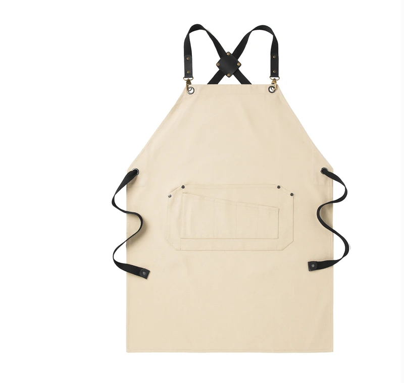 Custom Logo Canvas Chef Cottons Waiter Uniform Cooking Kitchen Bar Aprons Work Washed Painting Plain Cafe Restaurant Aprons