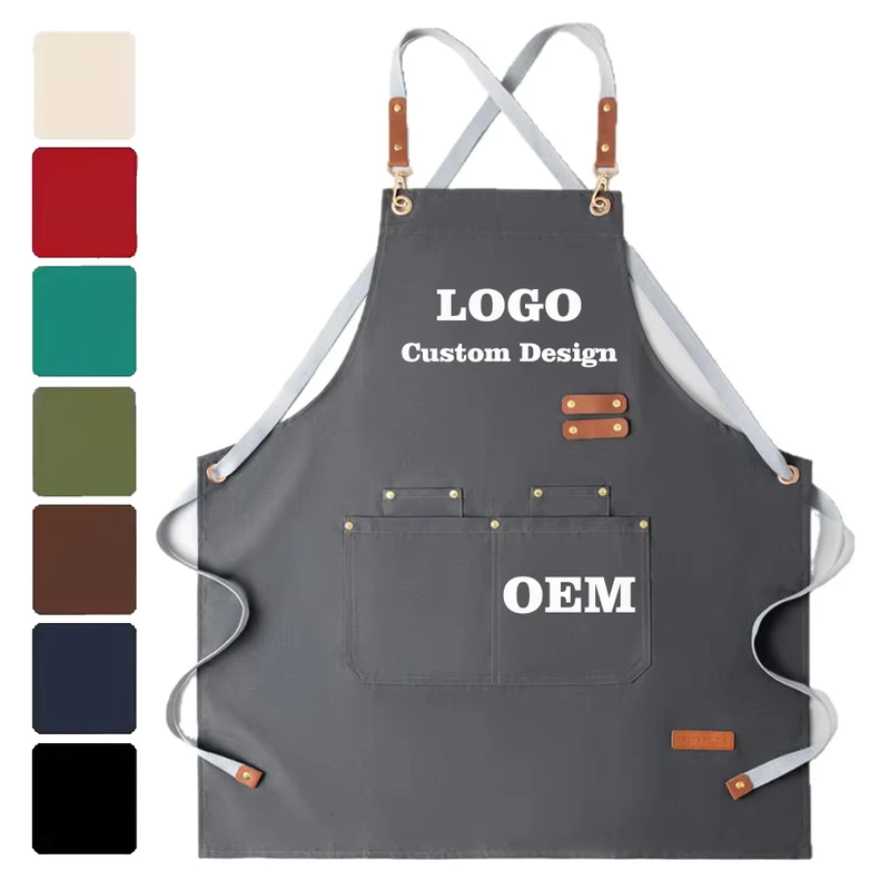 Custom Logo Canvas Sleeveless Waist Chef Waiter Unisex Worker Uniform Cooking Kitchen BBQ Bar Work Commercial Cafe Restaurant