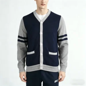 Custom Logo Cardigan Oversized Knitted Jacquard Sweater with Button Pockets
