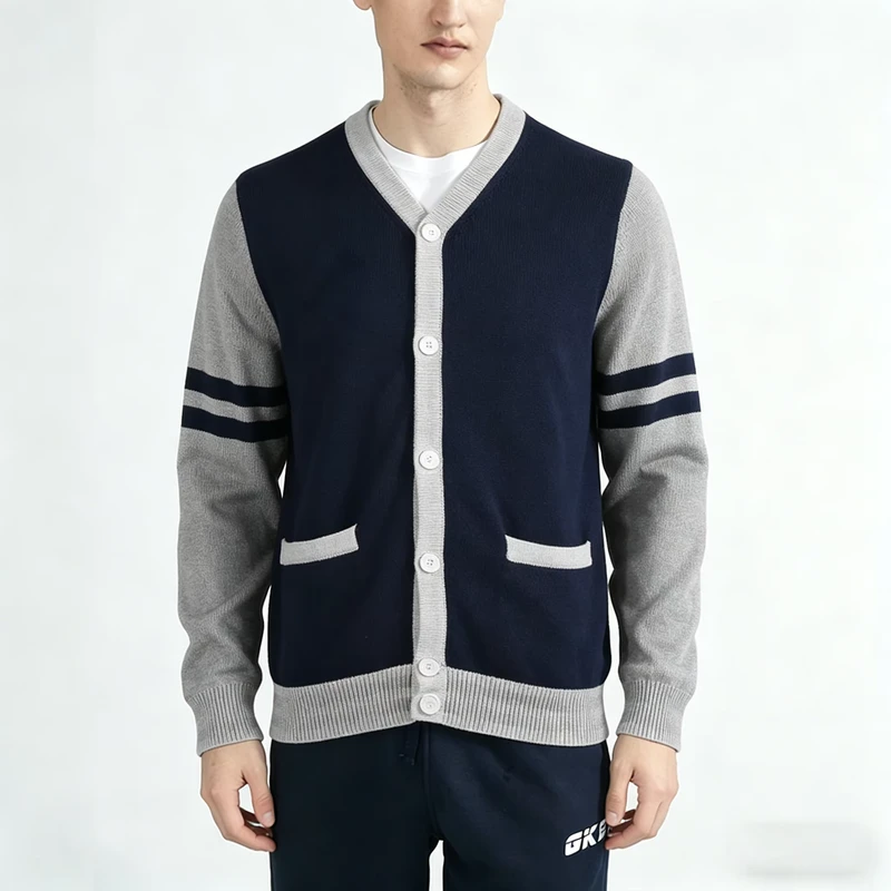 Custom Logo Cardigan Oversized Knitted Jacquard Sweater with Button Pockets