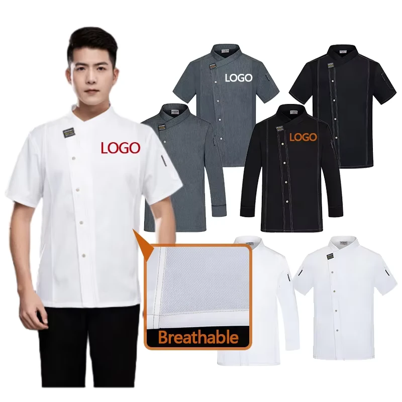 Custom Logo Chef Jackets Made from 100% Cotton Nylon or Polyester Embroidered Breathable Uniforms for Restaurants