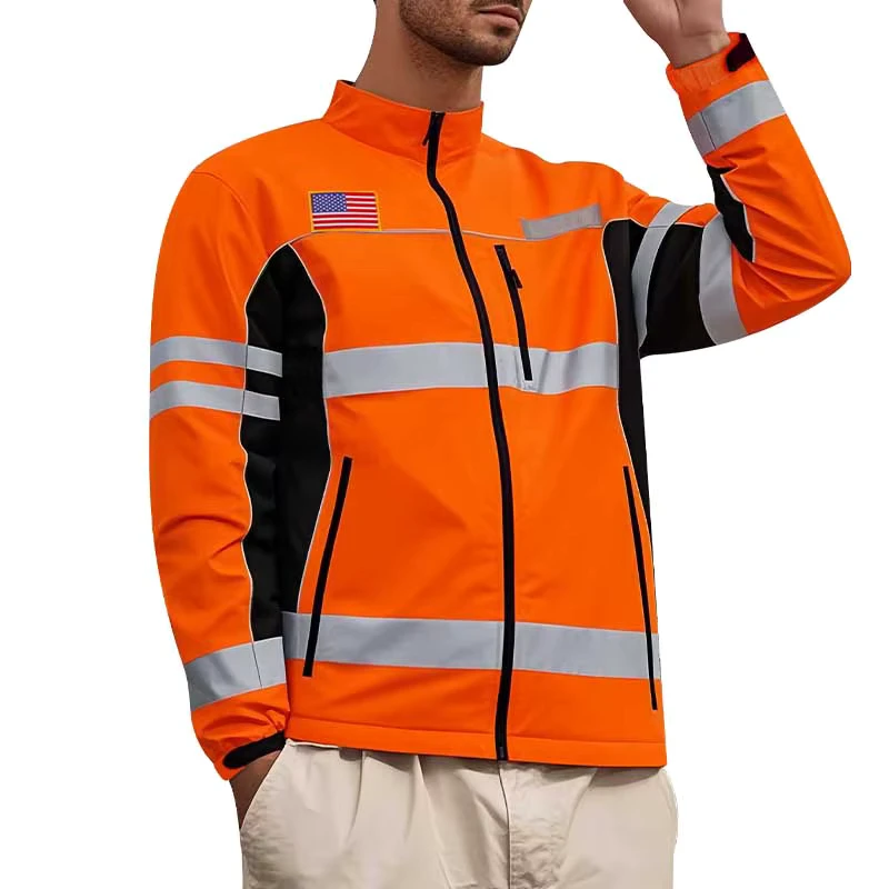 Custom Logo Class 3 ANSI EN ISO Certified Short Sleeve Hi Vis Safety Reflective Waterproof Polyester Work Rain Jacket Pockets