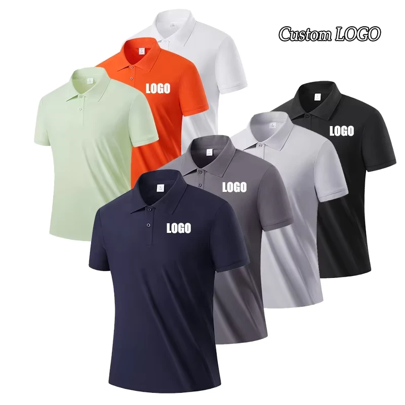 Custom Logo Classic Style Men's Polo Shirts Short Sleeve Golf Quick Dry Collared Athletic Performance Polos Shirt
