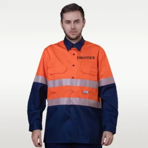 Custom Logo Construction Mechanic Class 3 Safety Shirts Long Sleeve Reflective Workwear Hi Vis FR Shirts