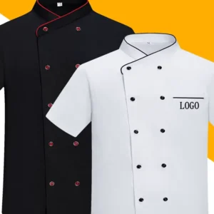 Custom Logo Cotton Black White Restaurant Short Sleeve Chef Jacket T-Shirt