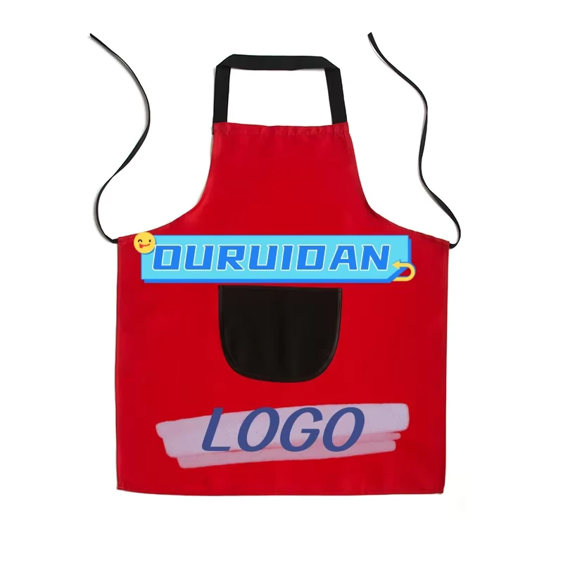 Custom Logo Cotton Polyester Waterproof Antifouling Chef Cooking Cafe Restaurant Kitchen Apron
