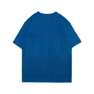 Custom Logo Crew Neck Short Sleeve Men’s Knit Crochet Sweater, Knitted Mesh Jersey