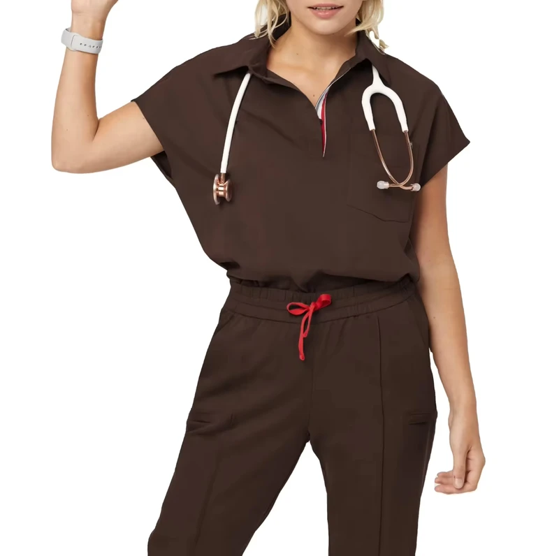 Custom Logo Elastic Quick Dry 100% Bamboo Fiber Needle Detection Seamless Fusing Nurses Uniform Hospital Scrubs Dress Scrub Sets