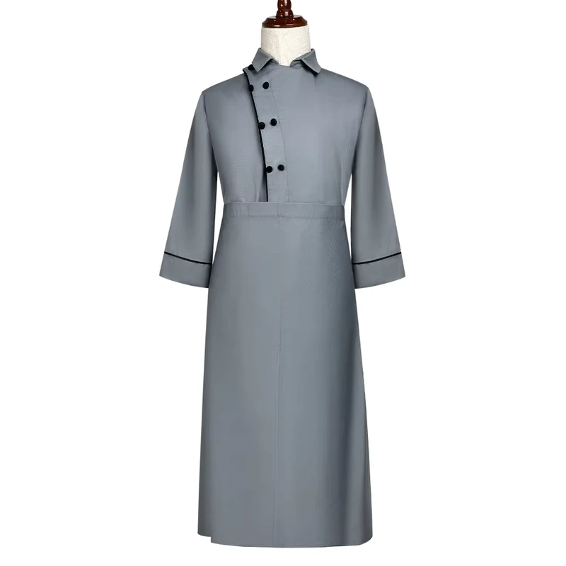 Custom Logo Embossed Twill Polyester Cotton Unisex Chef Uniform Jacket and Apron Set OEM Service for Restaurant and Bar Use