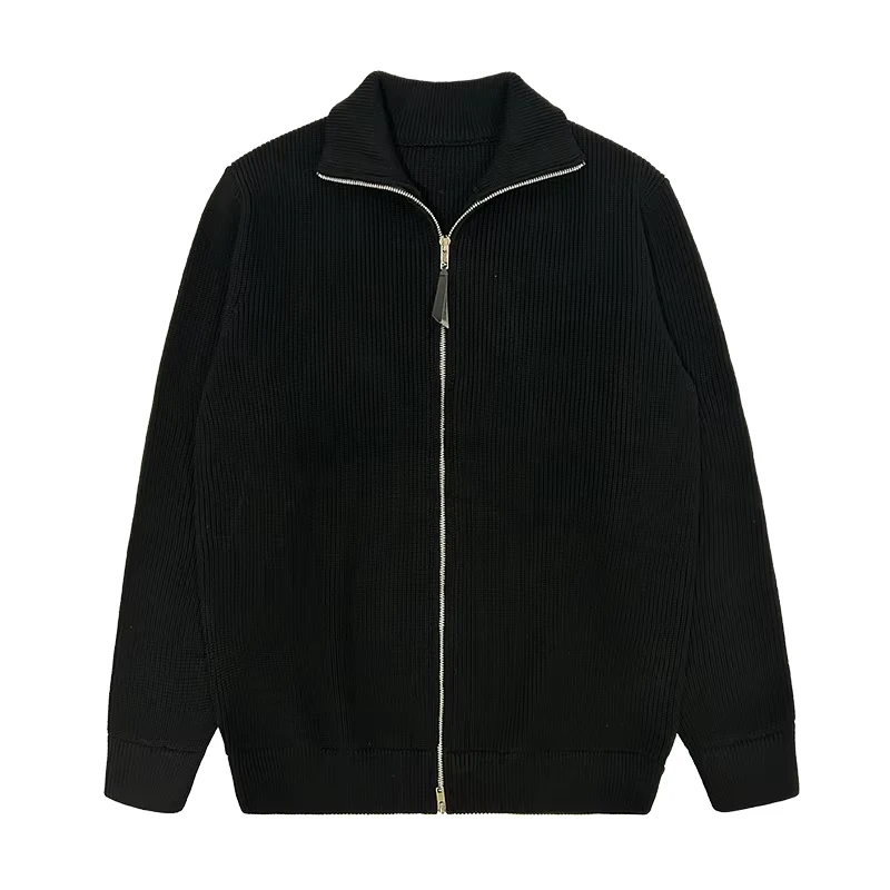 Custom Logo Fashion Autumn Winter Sweater Cardigan Blank Knitted Black Zip Up Unisex Jackets Men Sweater Cardigan
