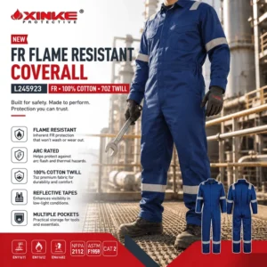 Custom Logo Fire Retardant Coverall with Reflective Tape High Visibility Safety Clothing Fr Coveralls for Workers