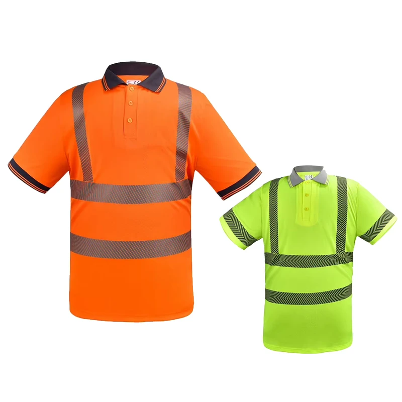 Custom Logo Fluorescent Orange Yellow Road Traffic High Visibility Short Sleeved Reflective Safety T Shirt