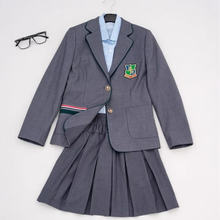 Custom-Logo-Gray-Girls-School-Uniform-Sets-Factory-Supply-OEM-Primary-Children-High-School-Kids-Kindergarten