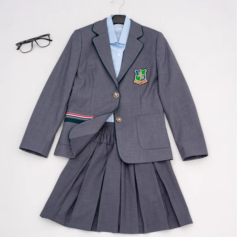 Custom Logo Gray Girls School Uniform Sets Factory Supply OEM Primary Children High School Kids Kindergarten
