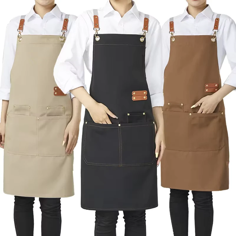 Custom Logo Heat Transfer Printed Denim Polyester Cotton Chef Waiter Unisex Uniform Apron for Restaurant & Bar Use