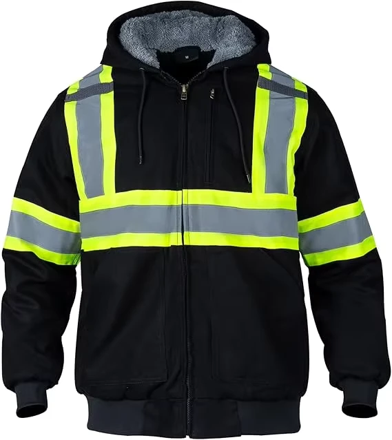 Custom Logo Heavy Duty Cotton Canvas Fleece Lined Winter Work Jacket Hi Vis Reflective Workwear