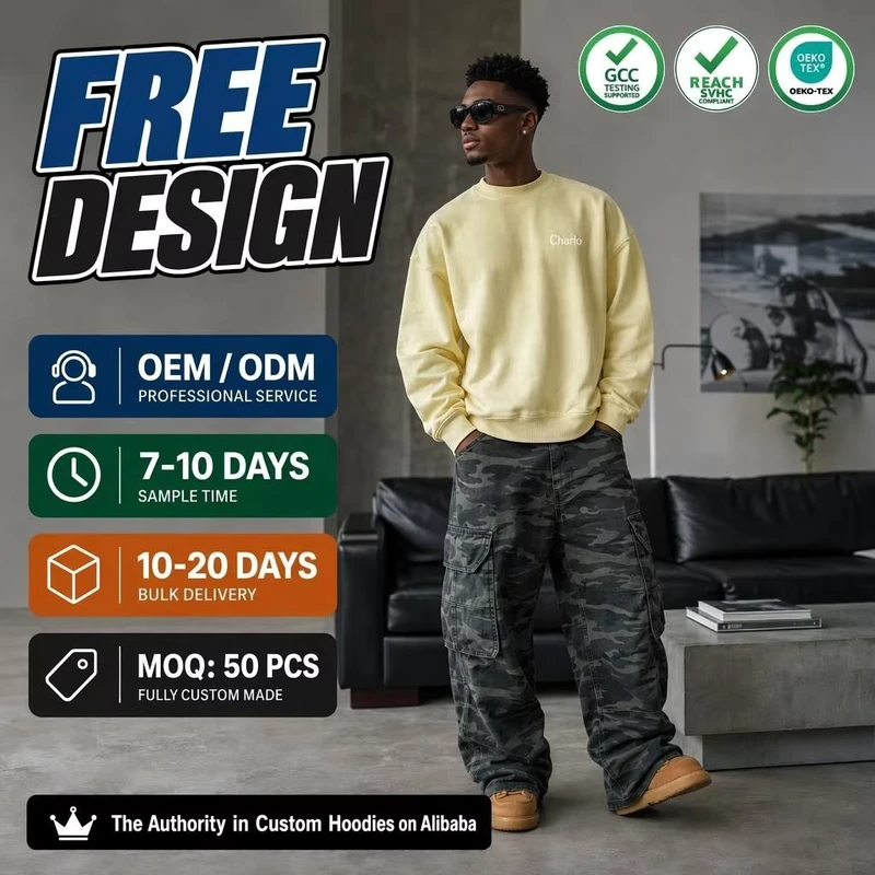 Custom Logo Heavyweight Men's Crewneck Sweatshirt Oversized Boxy Fit Blank Fleece Pullover